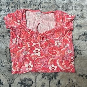 Hollister Pink and Red Swirl Floral Crop Top